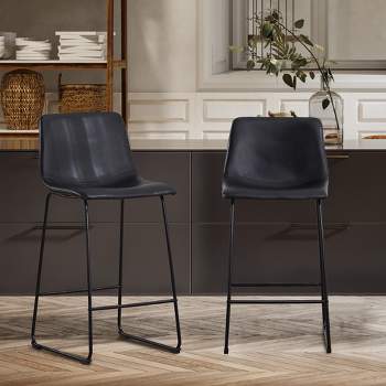 FERPIT Modern Upholstered Faux Leather Bar Stools with Metal Frame 2 Pack