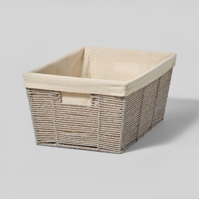 5 Piece Grey Wicker Baskets with Cloth Lining for Storage, Lined