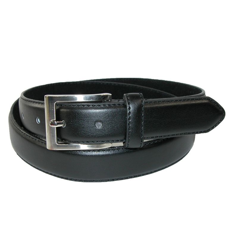 CTM Men's Leather 1 1/8 Inch Basic Dress Belt with Silver Buckle, 1 of 3