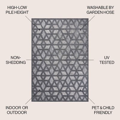 Dark Gray Geometric Rectangular Indoor/Outdoor Rug