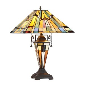 Chloe Lighting Kinsey Tiffany-Style 3 Light Mission Double Lit Table Lamp 16" Shade - 1 of 4