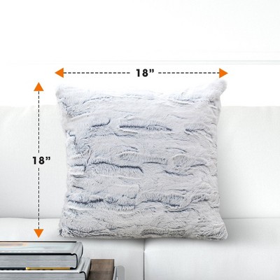 Blue and White Faux Fur Square Throw Pillows Set