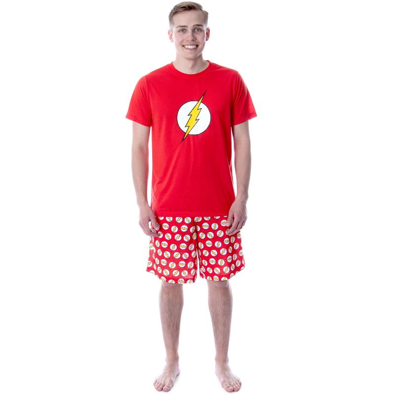 DC Comics Mens' The Flash Logo Short Sleeve Shirt Pajama Short Set Red, 1 of 6