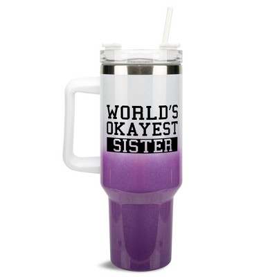 Elanze Designs World's Okayest Sister Sibling Family 40 oz. Stainless Steel, Large Water Bottle Coffee Mug, Spill & Leak Resistant, Thermal Travel