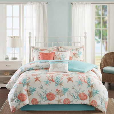 6 Pcs Stylish Coastal Print Cotton Sateen Duvet Set, All Season Home Textile for Modern Bedroom Decor