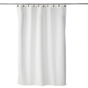 Longborough Shower Curtain White - SKL Home: Polyester Bath Curtain, Machine Washable, Buttonhole Top - 1 of 3