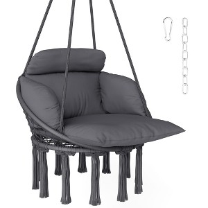 Outsunny Hanging Hammock Chair, Cotton Rope Macrame Swing Chair with Large Cushion, Chain, Steel Frame for Indoor Outdoor Patio Balcony - 1 of 4