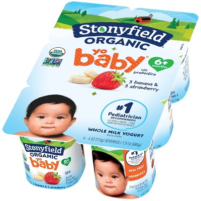 Stonyfield Organic YoBaby Whole Milk Baby Yogurt Cups Banana and Strawberry - 24oz/6ct