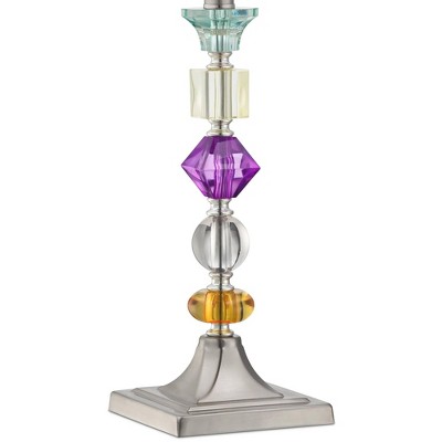 Brushed Nickel Table Lamp with Purple Fabric Shade and Acrylic Gems