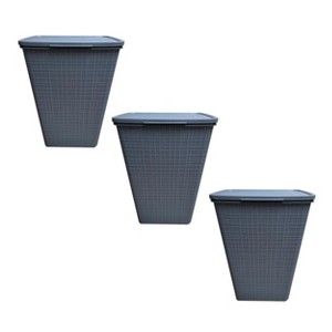 YBM Home Plastic Rattan Laundry Hamper Basket with Hinged Lid, Pack of 3 - 1 of 2