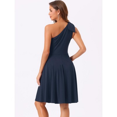 Женские платья INSPIRE CHIC Women's Party Elegant Flared Bow One Shoulder Evening Cocktail Dresses Medium Dark Blue — фото 3