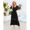 Coolmee Women's Short Sleeve Maxi Dress V Neck High Waist Lace Dress Casual Flowy A Line Beach Dress - 4 of 4