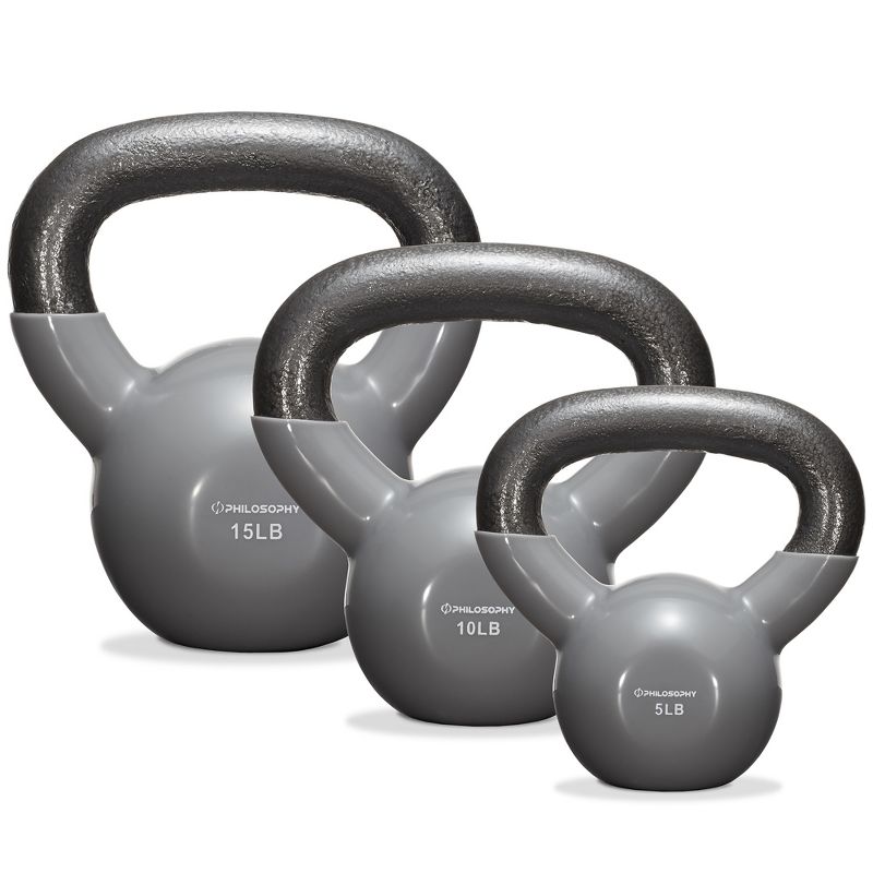 Philosophy Gym (Set of 3) Vinyl Coated Cast Iron Kettlebell Weights - 5lb, 10lb, 15lb, 1 of 7