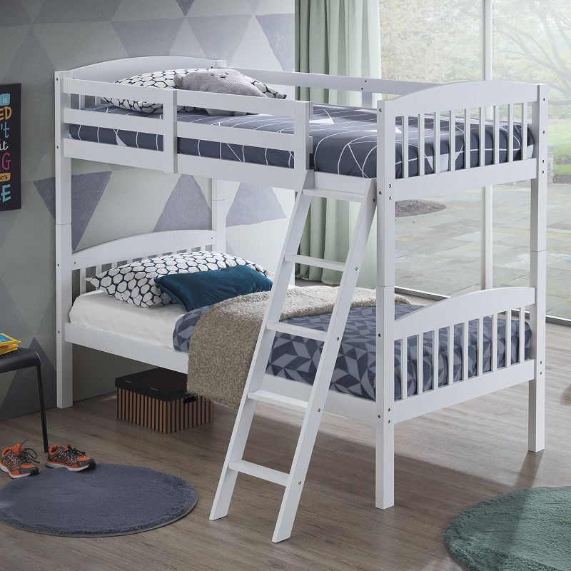 Wood Hardwood Twin Bunk Beds Convertible into 2 Individual Kid Bed Ladder White, 3 of 11