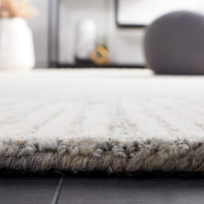 6' Square Grey and Ivory Handmade Wool Tufted Rug