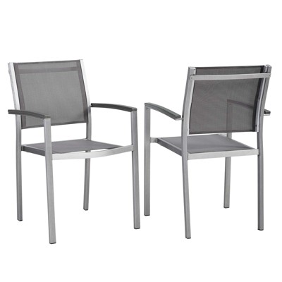 Modway Shore Dining Chair Outdoor Patio Aluminum Set of 2 Silver Gray