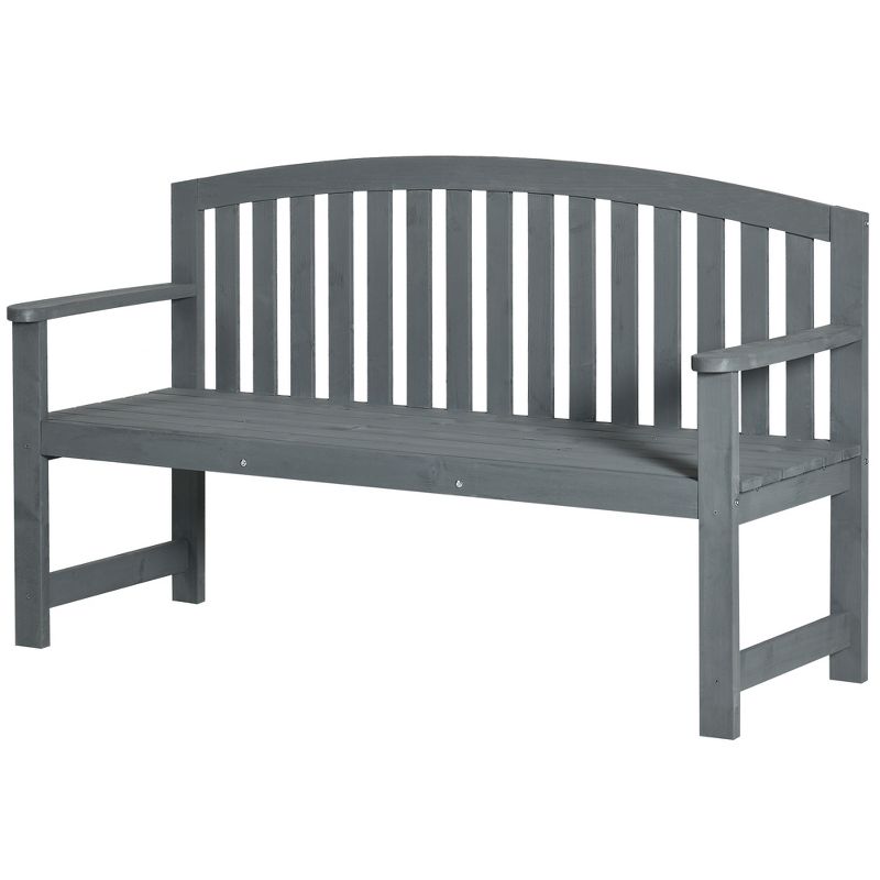 Outsunny 56" Outdoor Wood Bench, 2-Seater Wooden Garden Bench with Slatted Seat, Backrest & Arm Rests for Patio, Porch, Poolside, Balcony, 4 of 7