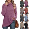 Clearlove Women's Solid Color High Neck Slit Hem Ribbed Loose Fit Long Sleeve T-Shirt Fall Winter Stretchy Casual Top - 4 of 4