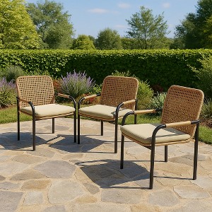 MOEPISY 3-Piece Outdoor Dining Chairs Set, Rattan Backrest Patio Chairs with Removable Oatmeal Cushions - 1 of 4