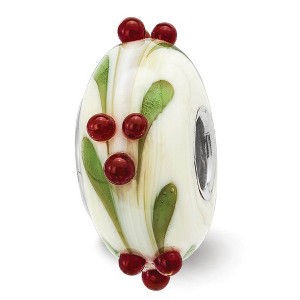 Black Bow Jewelry Fenton Sterling Silver Magical Holly-Days 3D Glass Bead Charm - 1 of 4
