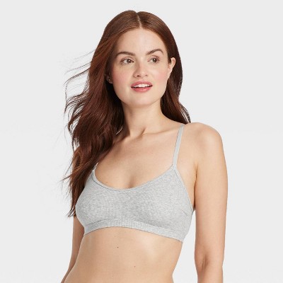 Women's Cotton Blend Scoop Ribbed Bralette - Auden™ Light Heathered Gray L