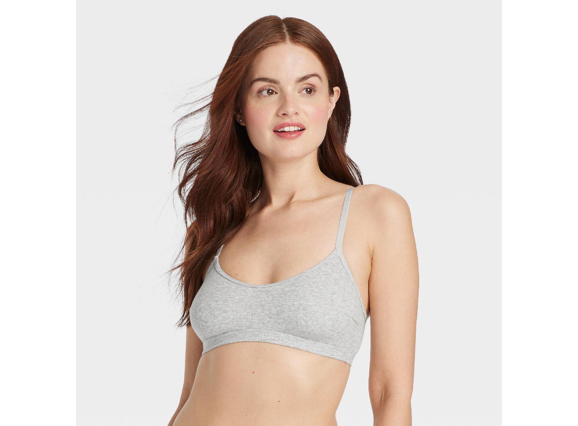 Women's Cotton Blend Scoop Ribbed Bralette - Auden™ Light Heathered Gray L