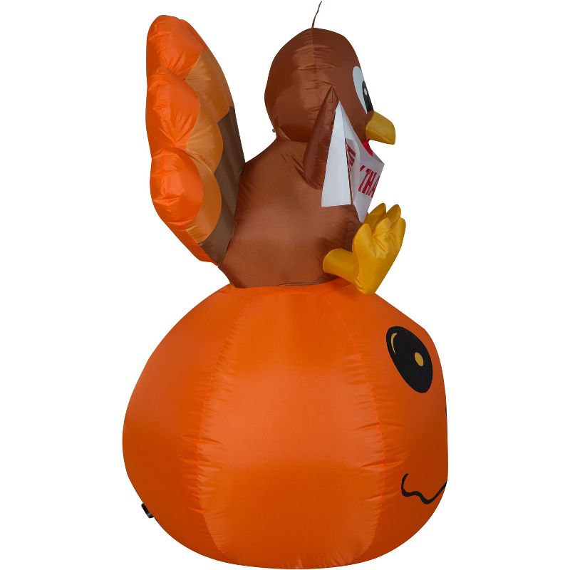 Gemmy Airblown Inflatable Pumpkin and Turkey with Happy Thanksgiving Banner, 4.5 ft Tall, Orange, 3 of 5
