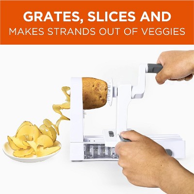 White Manual Vegetable Spiralizer with Stainless Steel Blades