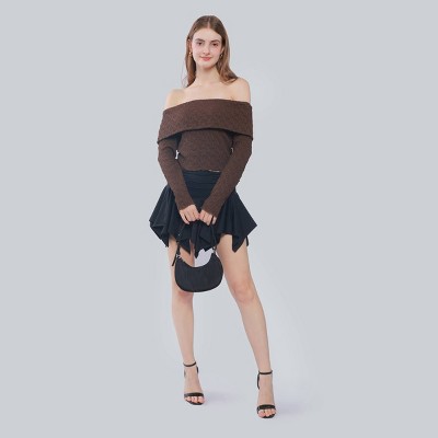 Women's Slim Fit Long Sleeve Off the Shoulder Knit Wrap Top - Wild Fable™