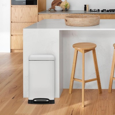 12L/3.2 Gal Stainless Steel Trash Can with Soft-Close Lid & Removable Inner Basket, Rectangular Step Trash Can for Bathroom, Fingerprint-Proof Finish