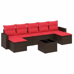vidaXL 8 Piece Patio Sofa Set with Cushions - Brown and Red With Table - 1 of 4