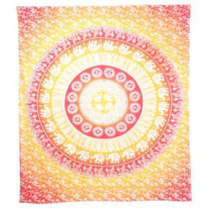 HomeRoots 92" X 84" Mustard Red And White Mandala Cotton Hanging Tapestry - 1 of 4