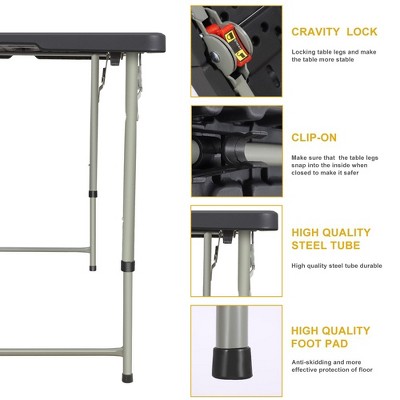 Black Adjustable Height HDPE Folding Table for Indoor and Outdoor Use