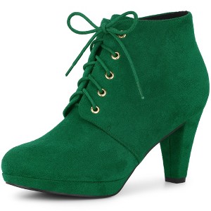 Allegra K Women's Lace Up Platform Chunky Heels Ankle Booties - 1 of 3