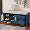 Shoe Storage Bench, Vintage Shoe Bench with Storage and Cushion, Shoe Bench with 2 Drawers and 2 Rattan Door,White - 2 of 4