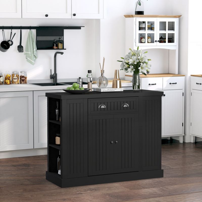 HOMCOM Fluted-Style Wooden Kitchen Island, Storage Cabinet w/ Drawer, Open Shelving, and Interior Shelving for Dining Room, 3 of 7