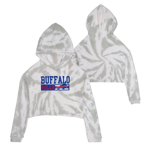 NFL Buffalo Bills Girls' Gray Tie-Dye Crop Hooded Sweatshirt - XS