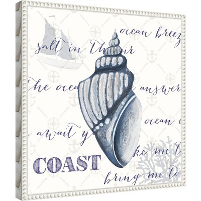 Indigo Ocean Treasures III Coastal Canvas Art with White Floater Frame