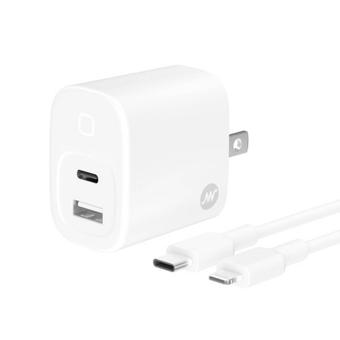 Just Wireless Pro Series 30w 2-port Usb-a & Usb-c Home Charger With 6'  Lightning To Usb-c Cable - White : Target