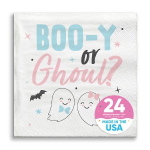 Big Dot of Happiness Boo-y or Ghoul Party Napkins, Halloween Gender Reveal Party Decor, White 3-Ply Paper Beverage Napkins - 24 Count - 1 of 4
