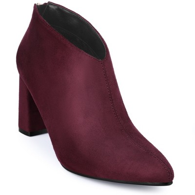 BLISSFUL STEP Pointed Toe Cutout Block Heel Ankle Booties for Women