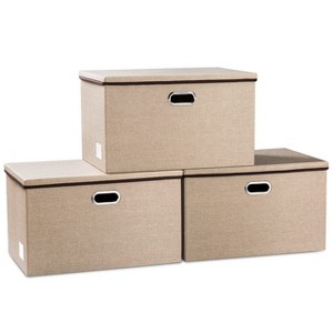 Aoibox Extra Large Collapsible Storage Bins with Lids Linen Fabric Foldable Organizer Containers for Closet 3 Pack - 1 of 4