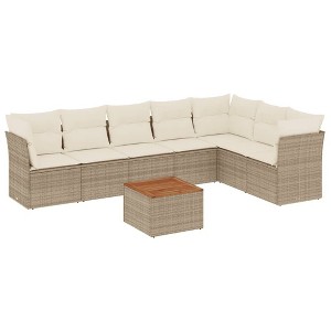 vidaXL Patio Sofa Set with Cushions Outdoor Furniture 8 Piece Poly Rattan - Beige and Cream - 1 of 4
