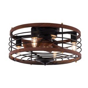 YIYIBYUS 18In Flush Mount Brown Reversible 6-Speed Ceiling Fan with Wood Blades - 1 of 4