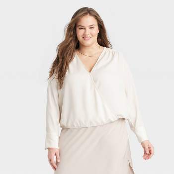 Women's Long Sleeve V-Neck Wrap Blouse - A New Day™