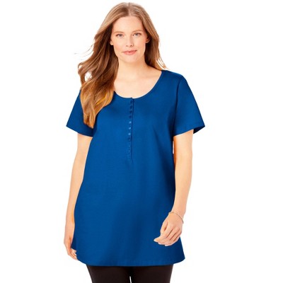 Woman Within Women's Plus Size Perfect Short-Sleeve Scoop-Neck Henley Tunic