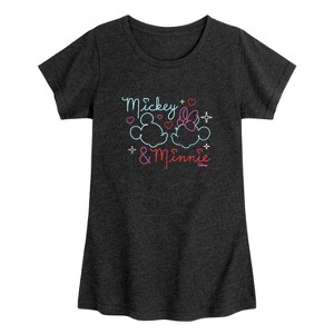Girls' - Disney - Mickey & Minnie Together in Neon Fitted Short Sleeve Graphic T-Shirt - 1 of 4