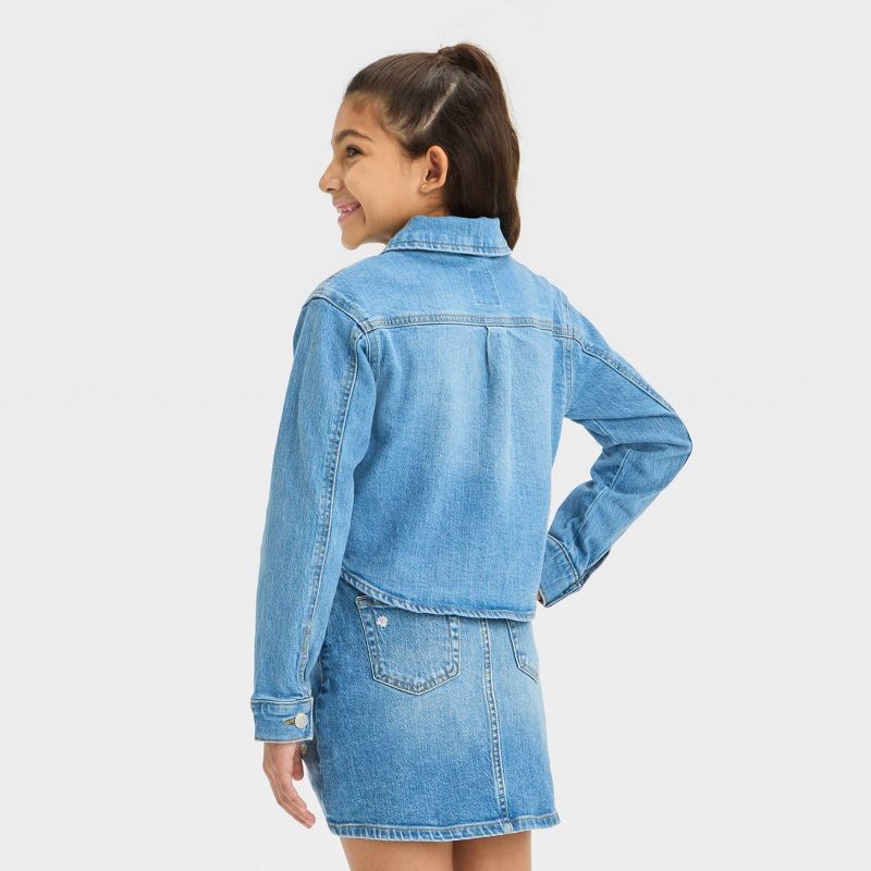Girls' Embroidered Daisies Jean Jacket - Cat & Jack™ Light Wash, 3 of 7