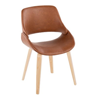 Camel Faux Leather and Natural Wood Upholstered Chair Set