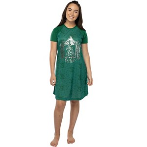 Harry Potter Women's Foil Print Hogwart Houses Raglan Nightgown Pajama - 1 of 4